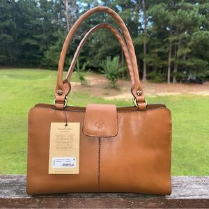 Patricia Nash Tan Leather Satchel with Rolled Handles